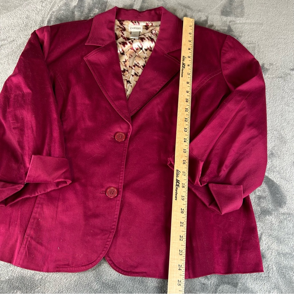 Chicos Blazer Jacket Womens 3 ~ XL Burgundy Maroon Lined 3/4 Sleeve Preppy‎ - Picture 6 of 10